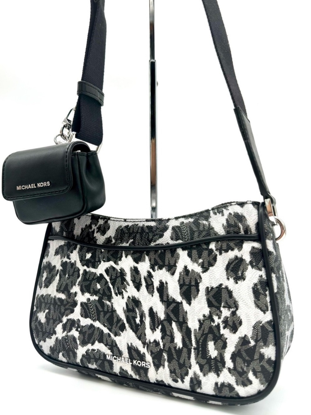 Michael Kors Jet Set Medium Leopard Logo Crossbody Bag W Case for Apple AirPods